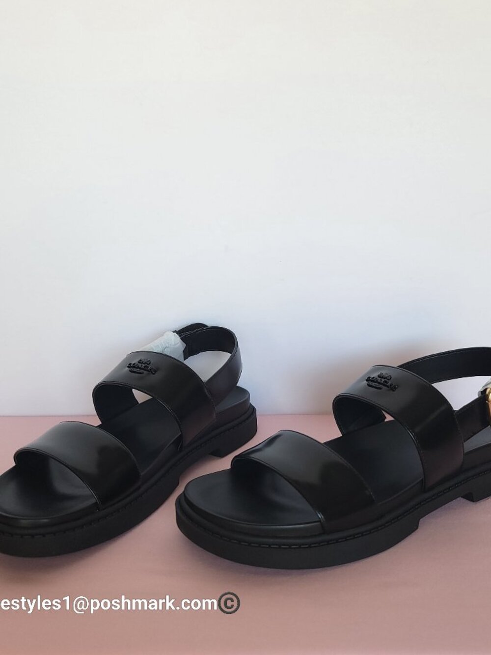 COACH Lockup Two Band Spazzolato Leather Sandals - Black color. Women's US 8.5B⭐ - Picture 6 of 16